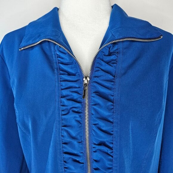 CHICO'S Zenergy Blue Zipper Gathered Front Detail Light Jacket Size Large 12 (2) - Picture 2 of 11